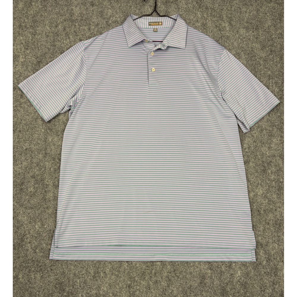 Peter Millar Summer Comfort Mens XL Polo Shirt Purple Green Striped Golf Top